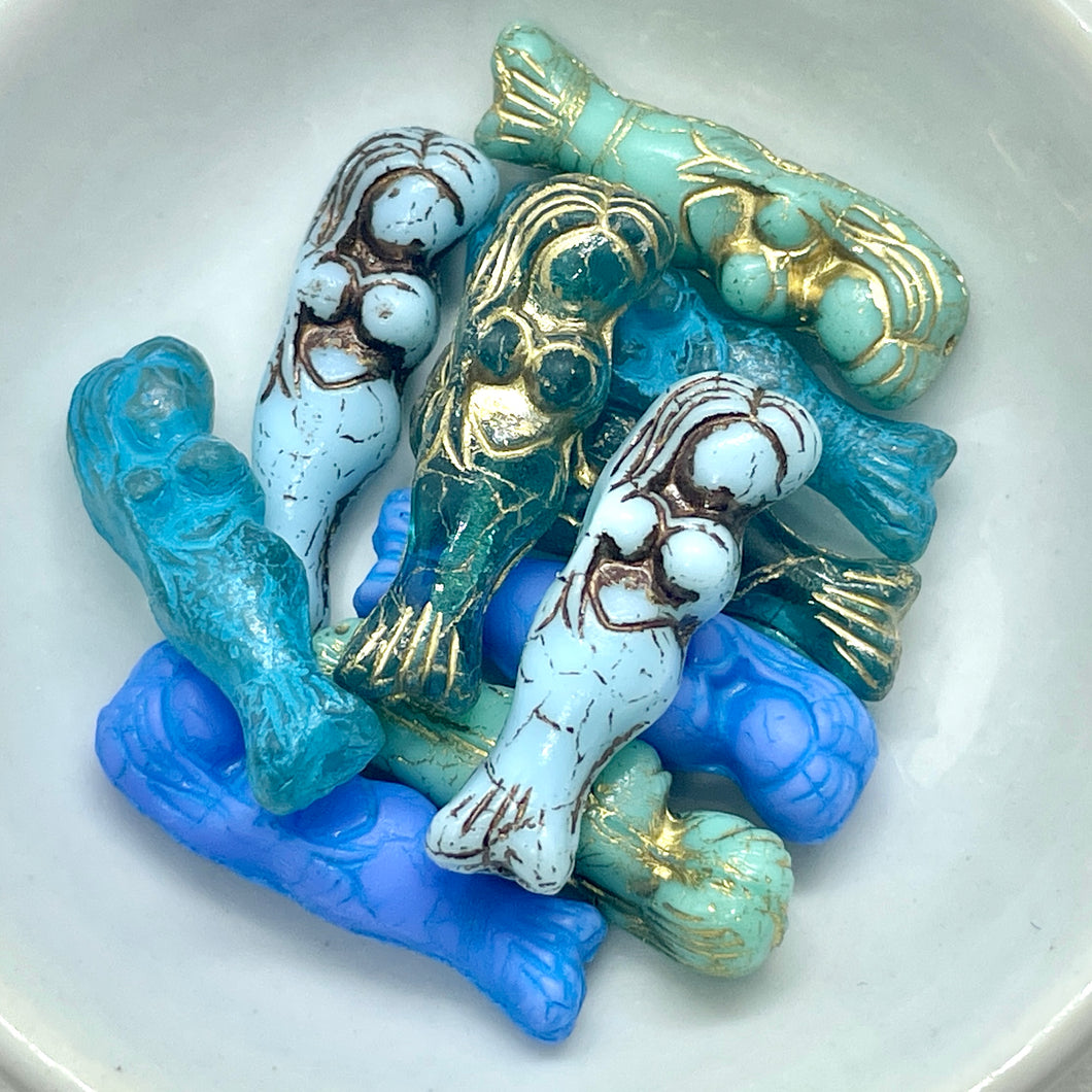 Czech glass blue Hawaii mermaid beads mix 10pc