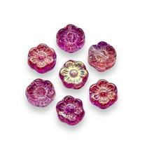 Load image into Gallery viewer, Czech glass tiny hibiscus flower beads 25pc fuchsia pink metallic 6mm
