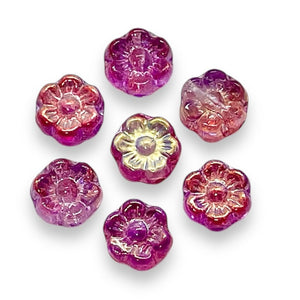 Czech glass tiny hibiscus flower beads 25pc fuchsia pink metallic 6mm