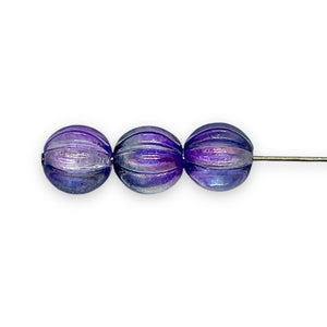 Czech glass melon beads 15pc crystal purple AB 10mm