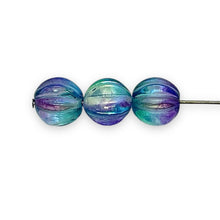 Load image into Gallery viewer, Czech glass melon beads 15pc crystal purple teal AB 10mm
