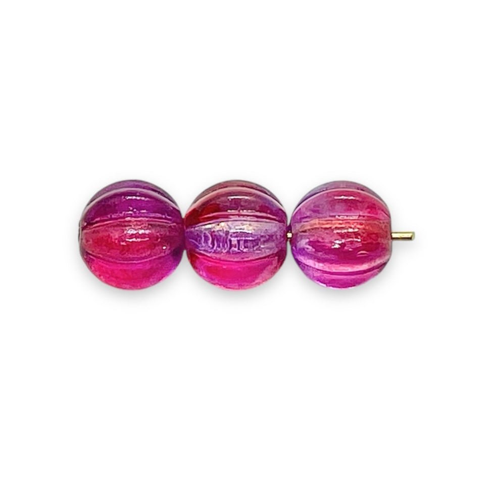 Czech glass melon beads 25pc crystal fuchsia pink AB 8mm