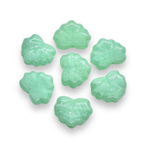 Load image into Gallery viewer, Czech glass maple leaf beads 15pc uranium green 13x11mm
