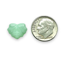 Load image into Gallery viewer, Czech glass maple leaf beads 15pc uranium green 13x11mm
