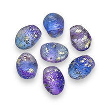 Load image into Gallery viewer, Czech glass tulip flower petal beads 50pc etched blue purple gold 8x6mm
