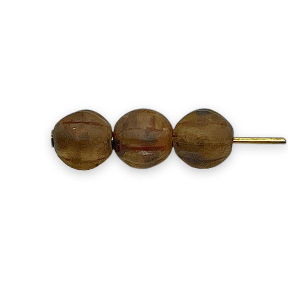 Czech glass melon beads 50pcs matte brown red 6mm