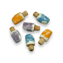 Load image into Gallery viewer, Tiny popsicle beads mix orange grape berry Peruvian ceramic 15x8mm 6pc
