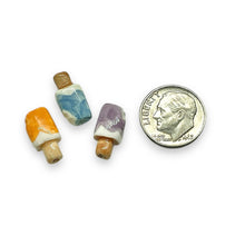 Load image into Gallery viewer, Tiny popsicle beads mix orange grape berry Peruvian ceramic 15x8mm 6pc
