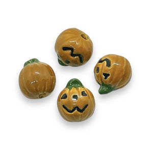 Tiny Halloween Jack O' Lantern pumpkin beads Peruvian ceramic 4pc 12mm