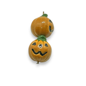 Tiny Halloween Jack O' Lantern pumpkin beads Peruvian ceramic 4pc 12mm