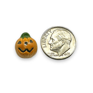 Tiny Halloween Jack O' Lantern pumpkin beads Peruvian ceramic 4pc 12mm