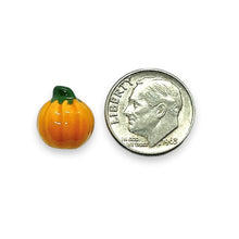 Load image into Gallery viewer, Tiny Halloween pumpkin beads Peruvian ceramic 4pc 10mm
