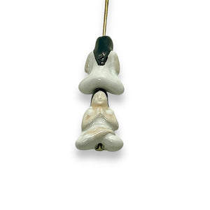 Tiny ceramic Yoga woman beads Peruvian ceramic 4pc 16x11mm