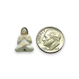 Tiny ceramic Yoga woman beads Peruvian ceramic 4pc 16x11mm