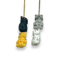 Load image into Gallery viewer, Tiny cat bead mix orange white black gray Peruvian ceramic 8pc 13x8mm
