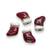 Load image into Gallery viewer, Tiny Christmas stocking beads Peruvian ceramic 4pc 12x10mm
