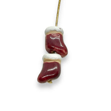 Load image into Gallery viewer, Tiny Christmas stocking beads Peruvian ceramic 4pc 12x10mm
