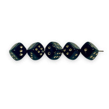 Load image into Gallery viewer, Czech glass dice cube beads 20pc black gold 8mm
