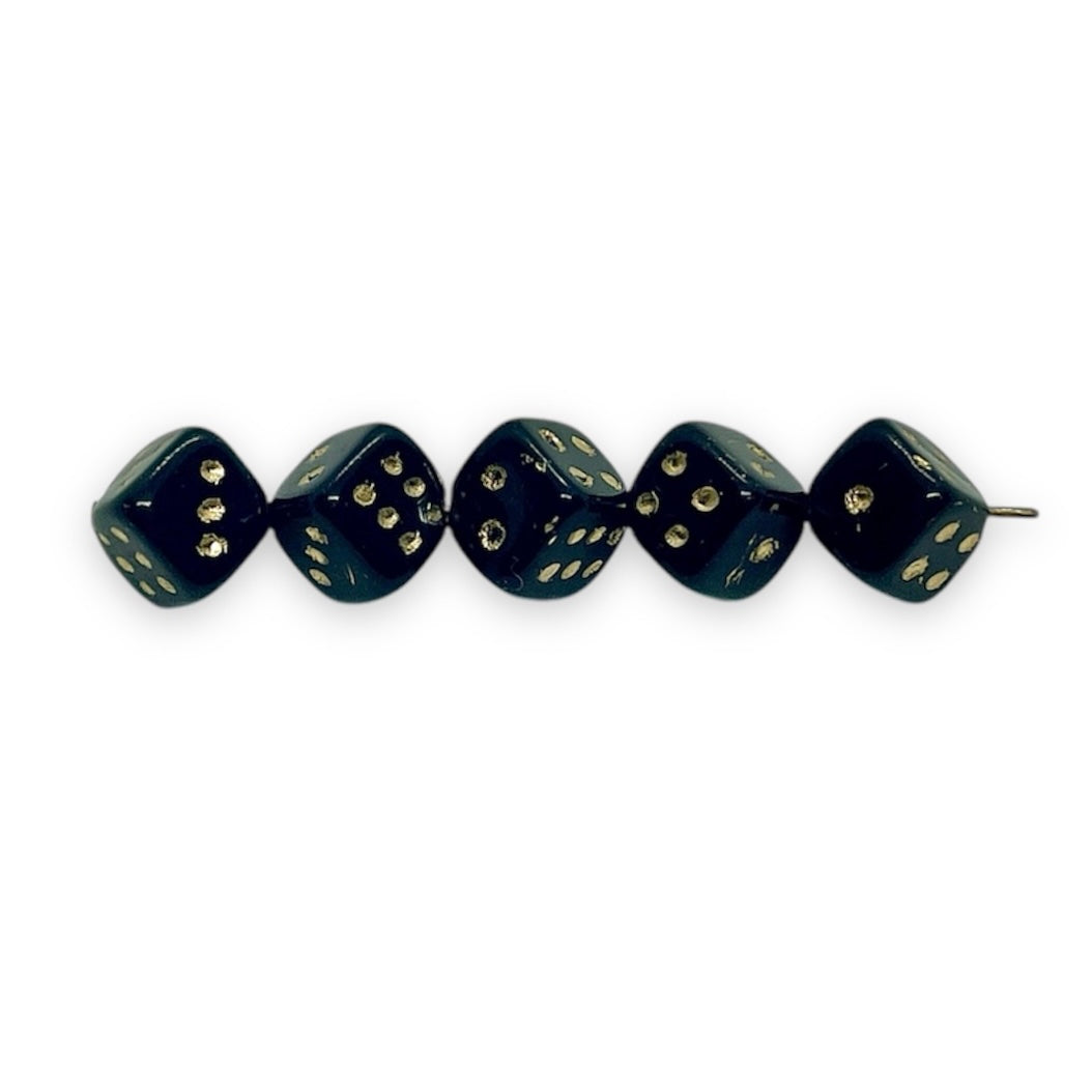 Czech glass dice cube beads 20pc black gold 8mm