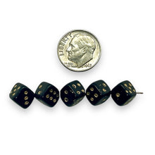 Load image into Gallery viewer, Czech glass dice cube beads 20pc black gold 8mm
