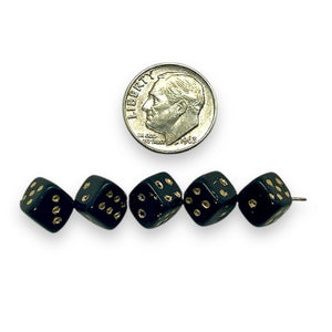 Czech glass dice cube beads 20pc black gold 8mm