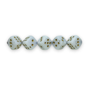 Czech glass dice cube beads 20pc white gold 8mm