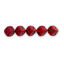 Load image into Gallery viewer, Czech glass dice cube beads 20pc red black 8mm
