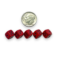 Load image into Gallery viewer, Czech glass dice cube beads 20pc red black 8mm
