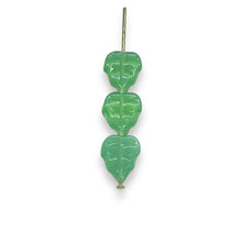 Load image into Gallery viewer, Czech glass birch leaf beads 25pc milky green 10x8mm
