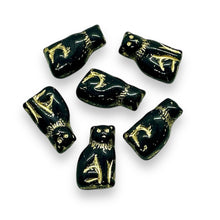 Load image into Gallery viewer, Czech glass small seated cat beads 10pc jet black gold 15mm
