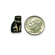 Load image into Gallery viewer, Czech glass small seated cat beads 10pc jet black gold 15mm
