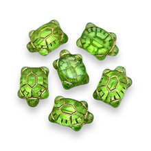 Load image into Gallery viewer, Czech glass large turtle tortoise beads 8pc green 19x14mm
