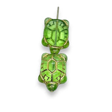 Load image into Gallery viewer, Czech glass large turtle tortoise beads 8pc green 19x14mm
