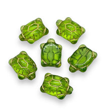 Load image into Gallery viewer, Czech glass large turtle tortoise beads 8pc olivine green 19x14mm
