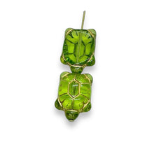 Load image into Gallery viewer, Czech glass large turtle tortoise beads 8pc olivine green 19x14mm
