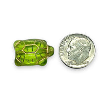 Load image into Gallery viewer, Czech glass large turtle tortoise beads 8pc olivine green 19x14mm
