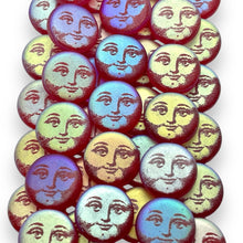 Load image into Gallery viewer, Czech glass laser tattoo full moon face coin beads 8pc red AB 14mm
