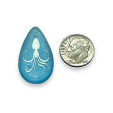 Load image into Gallery viewer, Czech glass teardrop laser tattoo squid beads 4pc blue AB 30x18mm
