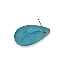 Load image into Gallery viewer, Czech glass teardrop laser tattoo squid beads 4pc blue AB 30x18mm

