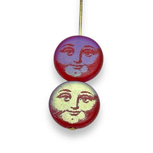 Load image into Gallery viewer, Czech glass laser tattoo full moon face coin beads 8pc red AB 14mm
