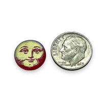 Load image into Gallery viewer, Czech glass laser tattoo full moon face coin beads 8pc red AB 14mm
