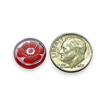 Load image into Gallery viewer, Czech glass laser tattoo poppy flower coin beads red AB 14mm
