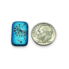 Load image into Gallery viewer, Czech glass laser tattoo dandelion rectangle beads 6pc black AB 18x12mm
