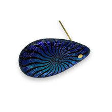 Load image into Gallery viewer, Czech glass teardrop laser tattoo kaleidoscope beads 4pc black AB 30x18mm
