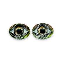 Load image into Gallery viewer, Czech glass oval evil eye flatback cabochon stone 2pc Vitrail 10x8mm
