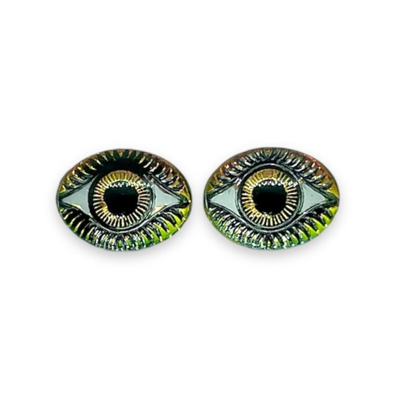 Czech glass oval evil eye flatback cabochon stone 2pc Vitrail 10x8mm