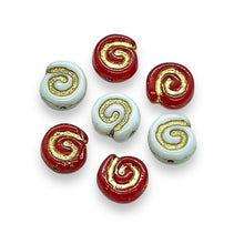 Load image into Gallery viewer, Czech glass spiral roll snail beads 24pc red white gold Christmas mix 8mm
