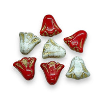 Load image into Gallery viewer, Czech glass lily amaryllis flower beads red white Christmas mix 20pc 10mm #2
