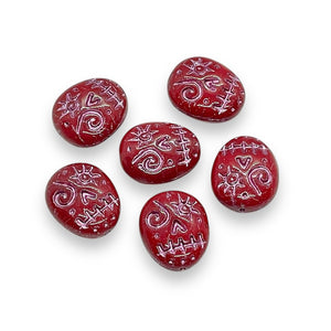 Czech glass voodoo zombie skull beads 6pc red pink 16x13mm