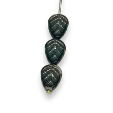 Load image into Gallery viewer, Czech glass leaf beads black white quartz 34pc 11x8mm
